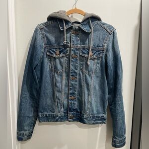 Hollister Size S Blue Denim Jacket with Gray Hood